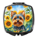 Yorkshire Terrier in Sunflowers Compact Mirror Decorative Travel Makeup Mirror for Women Girls Gifts Pocket Makeup Mirror Folding Handheld