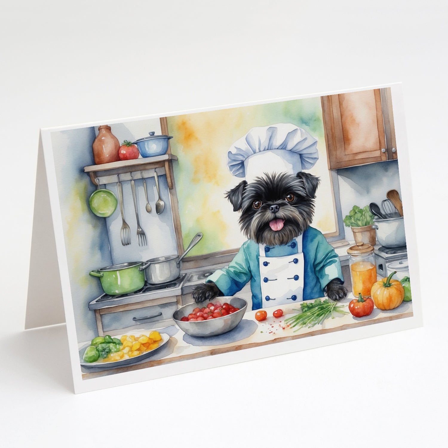 Affenpinscher The Chef Greeting Cards Pack of 8 Blank Cards with Envelopes Whimsical A7 Size 5x7