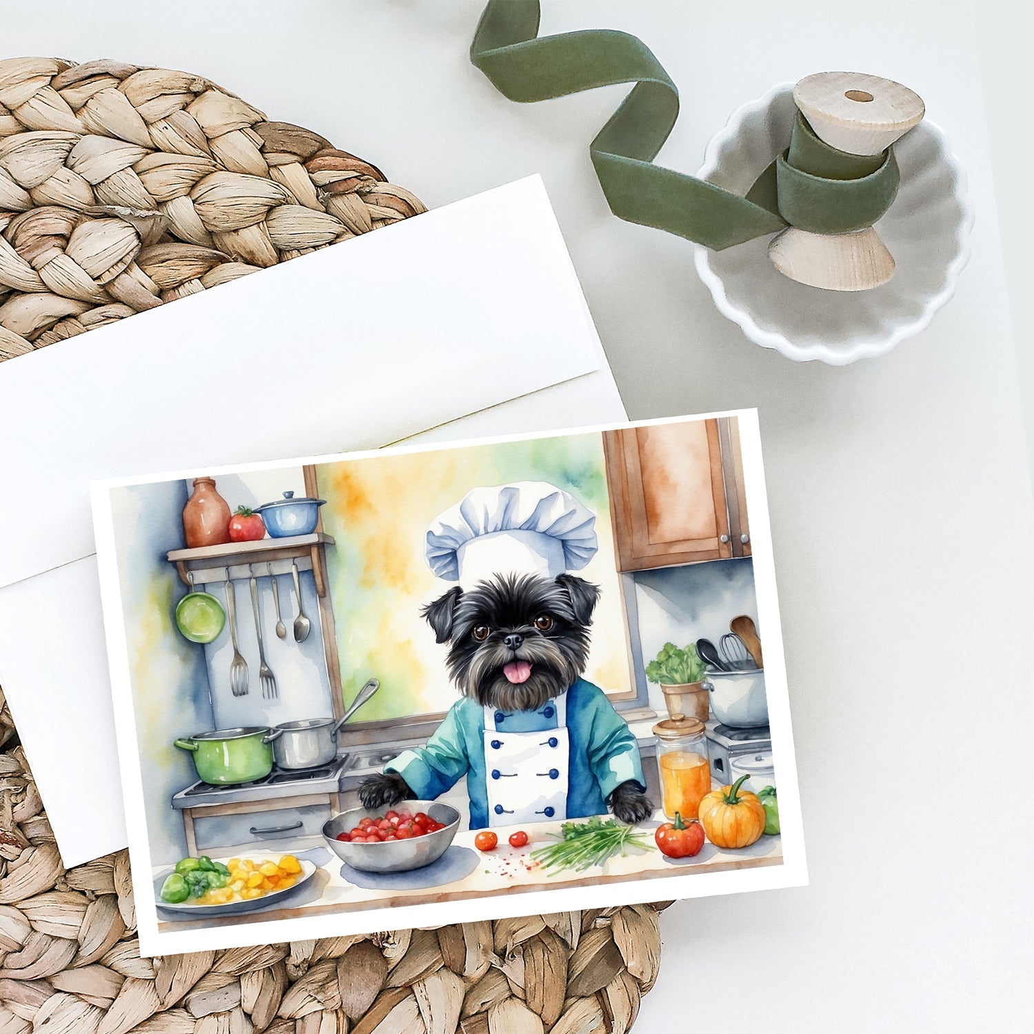 Affenpinscher The Chef Greeting Cards Pack of 8 Blank Cards with Envelopes Whimsical A7 Size 5x7