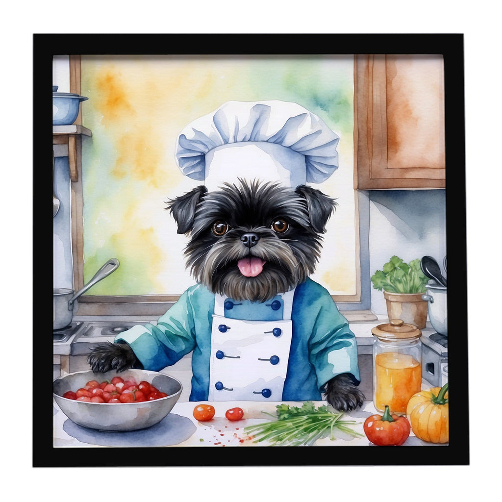 Affenpinscher The Chef Framed Metal Print Bathroom, Kitchen, Office, Home Decor Wall Art Ready to Hang, Square, 8X8