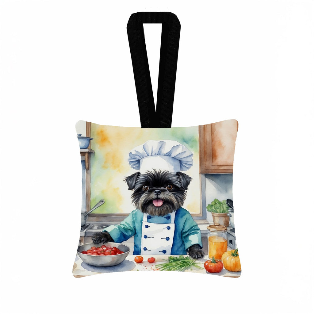 Affenpinscher The Chef Hanging Square Fabric Ornament 3.5 × 3.5 Decorative Door-Knob & Tree Hanger, Soft Fabric