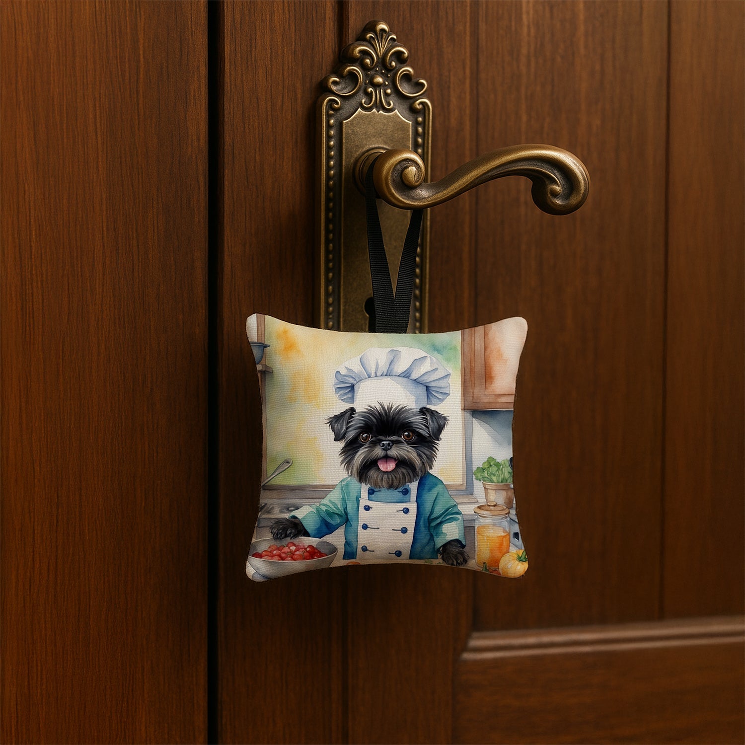 Affenpinscher The Chef Hanging Square Fabric Ornament 3.5 × 3.5 Decorative Door-Knob & Tree Hanger, Soft Fabric