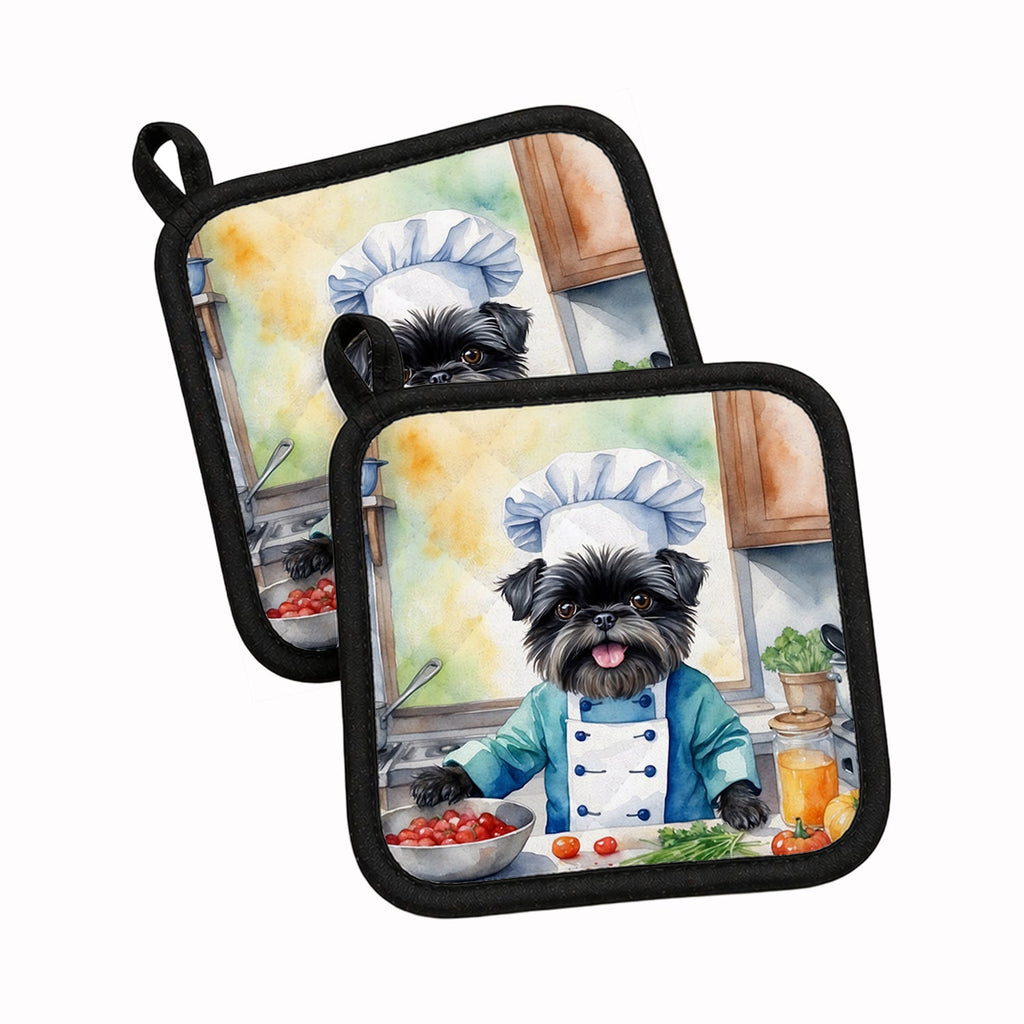Affenpinscher The Chef Pot Holder Set of 2 Heat Resistant Quilted Hot Pads 7.5 x 7.5 Inch, Insulated Kitchen Trivets for Cooking & Baking