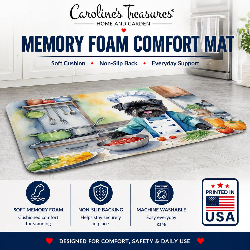 Affenpinscher The Chef Memory Foam Kitchen Mat Machine Washable Anti-Fatigue Cushion Comfort Bath or Kitchen Rug