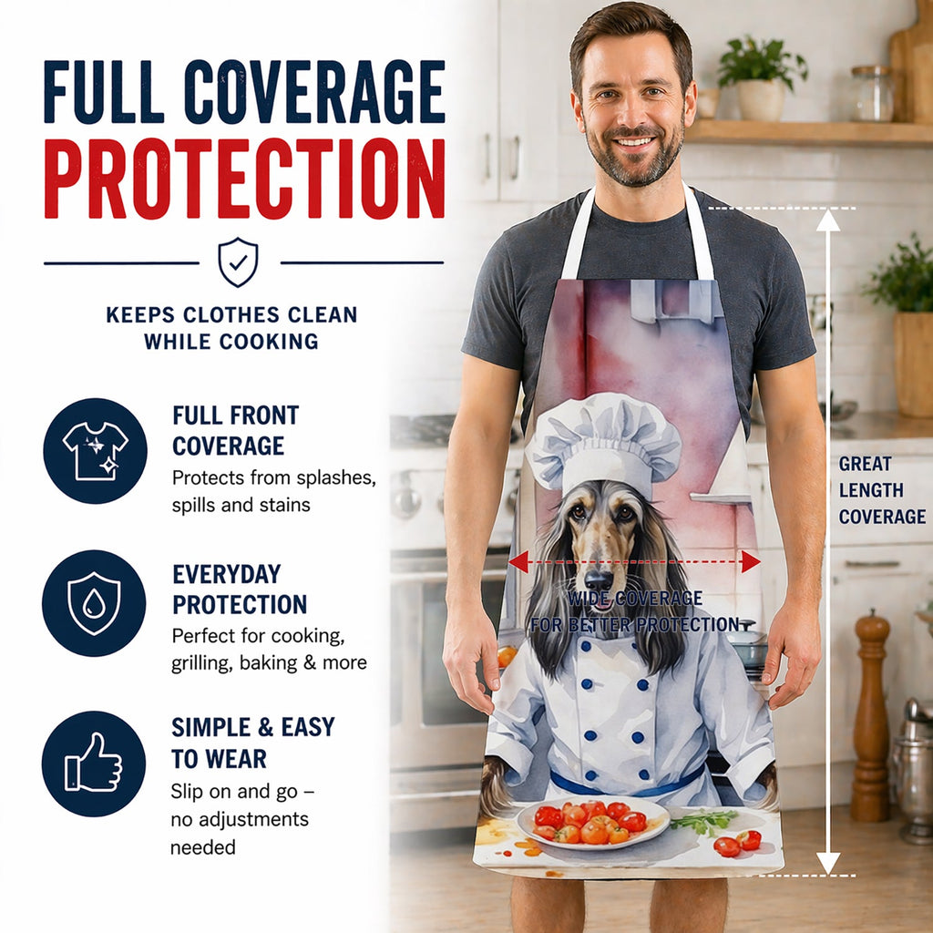 Afghan Hound The Chef Apron Cooking Kitchen Server Baking Crafts Gardening for Adult Women Men, Unisex, Large, Multicolor