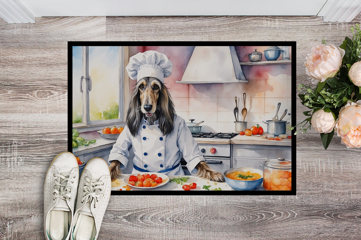 Afghan Hound The Chef Doormat Indoor Outdoor 18H X 27W Front Door Mat Rugs for Entryway, Non Slip Washable