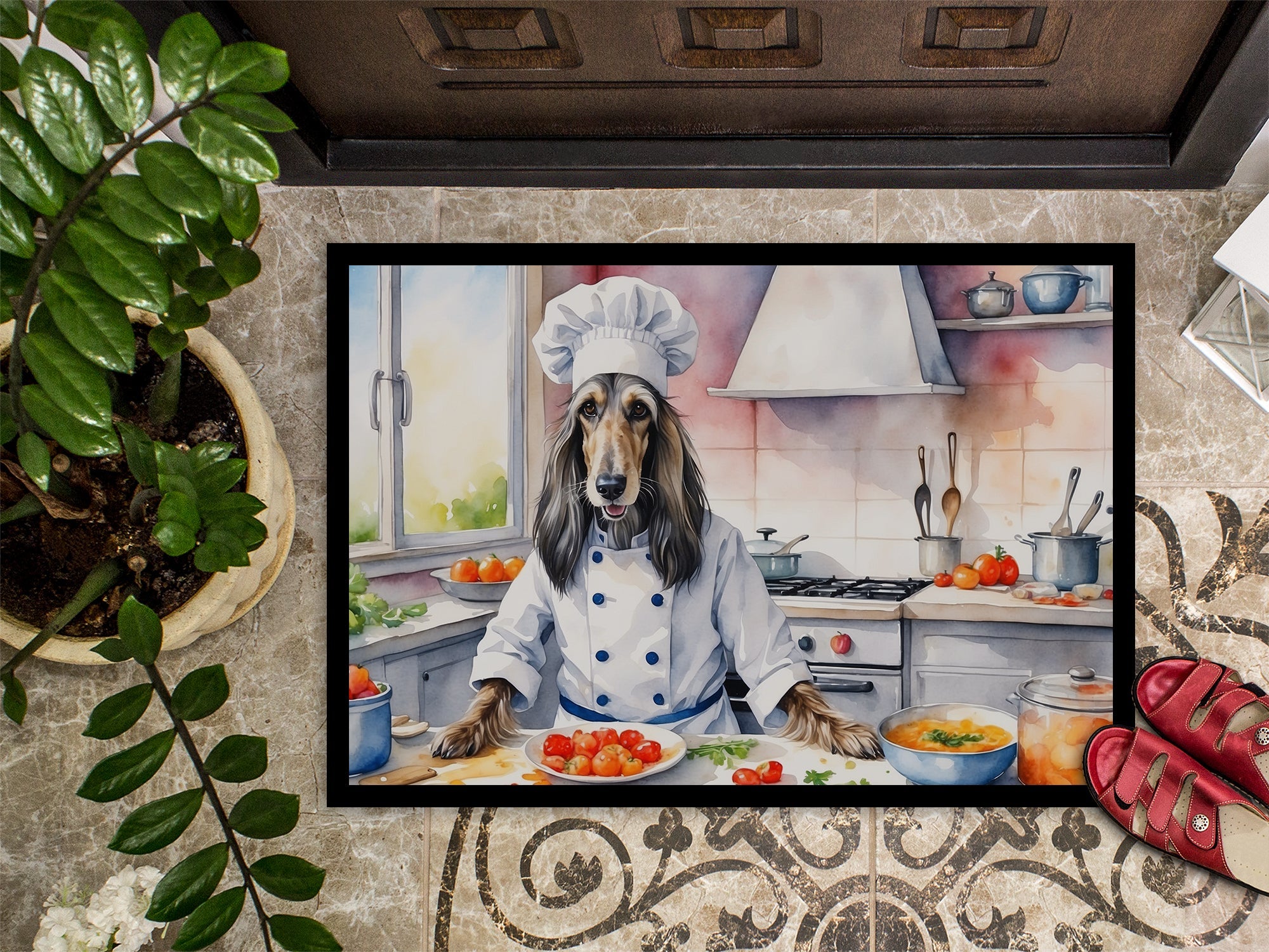 Afghan Hound The Chef Doormat Indoor Outdoor 18H X 27W Front Door Mat Rugs for Entryway, Non Slip Washable