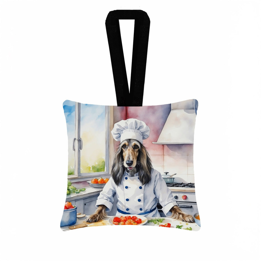 Afghan Hound The Chef Hanging Square Fabric Ornament 3.5 × 3.5 Decorative Door-Knob & Tree Hanger, Soft Fabric