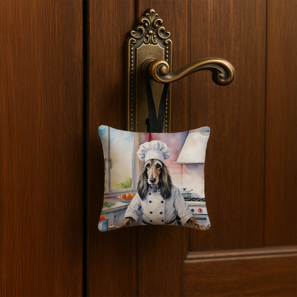 Afghan Hound The Chef Hanging Square Fabric Ornament 3.5 × 3.5 Decorative Door-Knob & Tree Hanger, Soft Fabric
