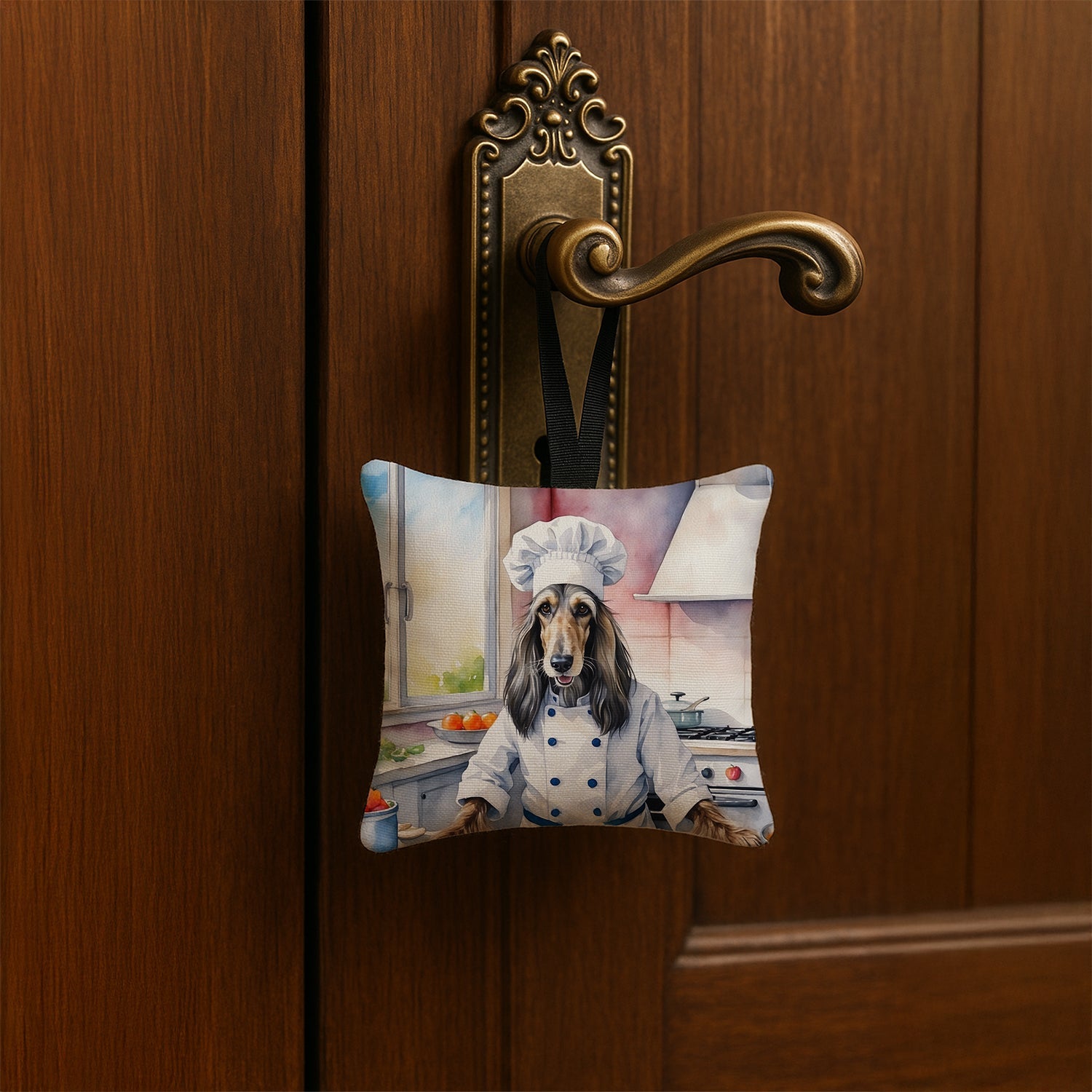 Afghan Hound The Chef Hanging Square Fabric Ornament 3.5 × 3.5 Decorative Door-Knob & Tree Hanger, Soft Fabric