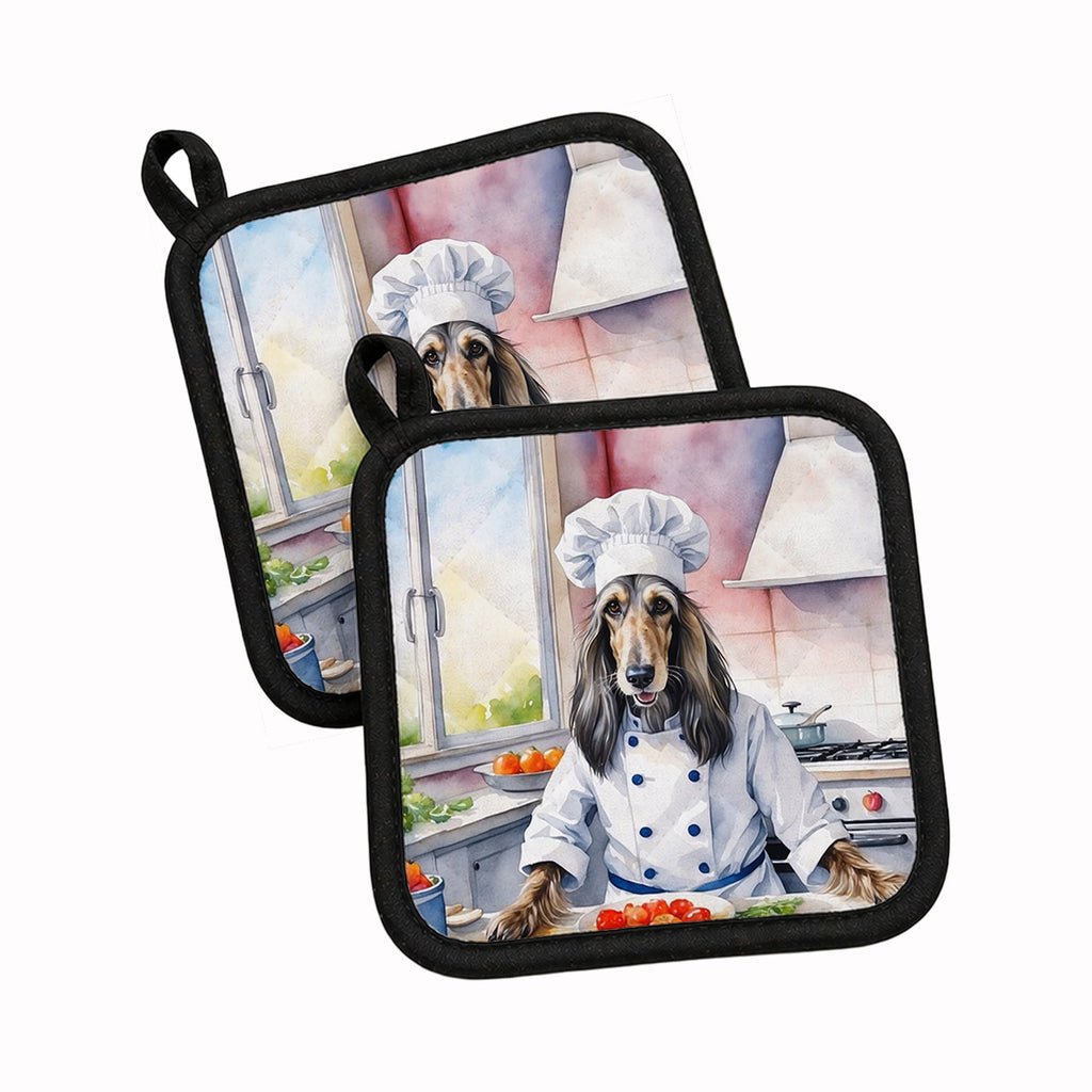 Afghan Hound The Chef Pot Holder Set of 2 Heat Resistant Quilted Hot Pads 7.5 x 7.5 Inch, Insulated Kitchen Trivets for Cooking & Baking