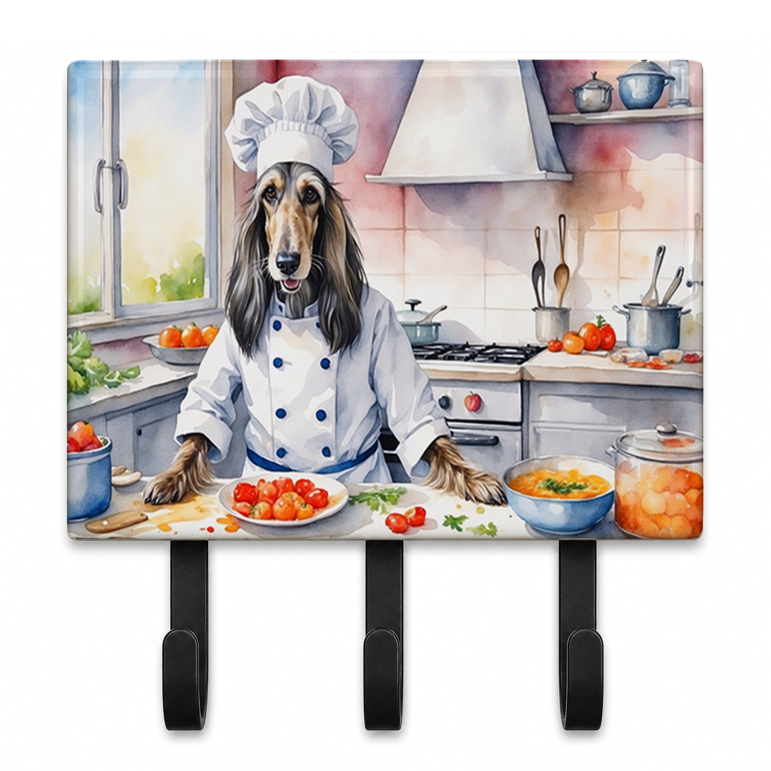 Afghan Hound The Chef Leash or Key Holder Wall Hooks, Coat Rack Wall Mount, for Hanging Keys, Towels, Aprons, Leashes