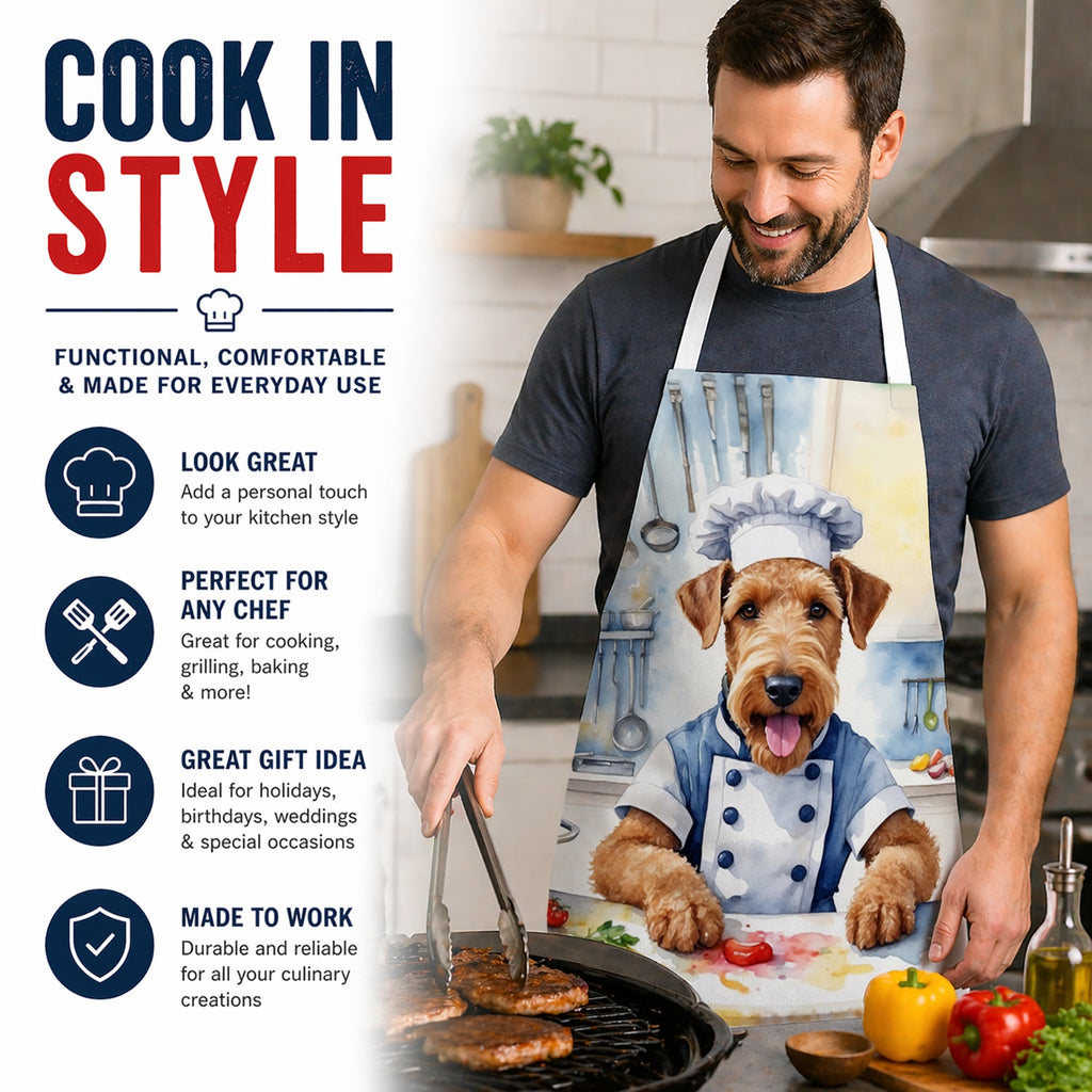 Airedale Terrier The Chef Apron Cooking Kitchen Server Baking Crafts Gardening for Adult Women Men, Unisex, Large, Multicolor
