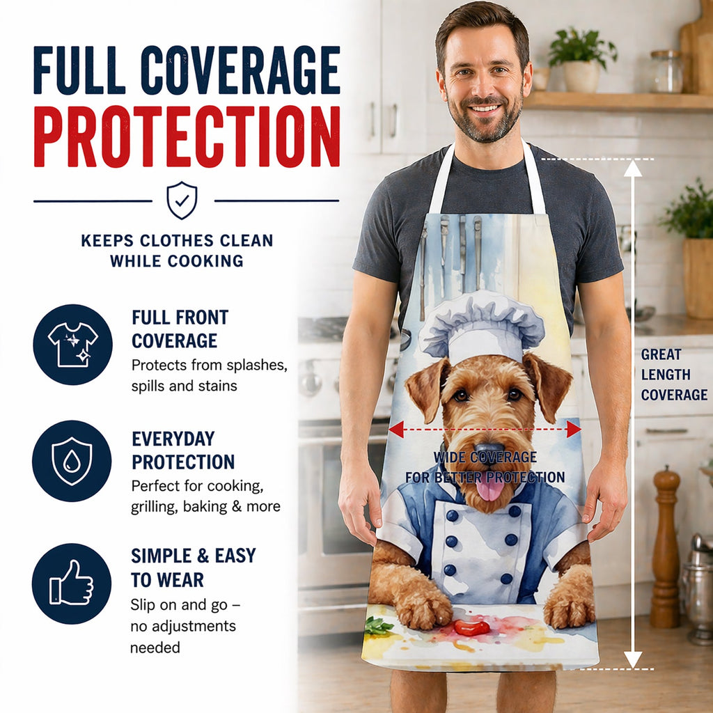 Airedale Terrier The Chef Apron Cooking Kitchen Server Baking Crafts Gardening for Adult Women Men, Unisex, Large, Multicolor