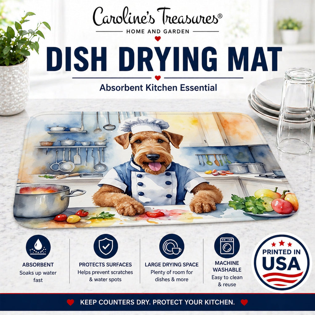 Airedale Terrier The Chef Dish Drying Mat Absorbent Dish Drying Mat Pad for Kitchen Counter Dish Drainer Mat for Countertop, 14 x 21", Multicolor