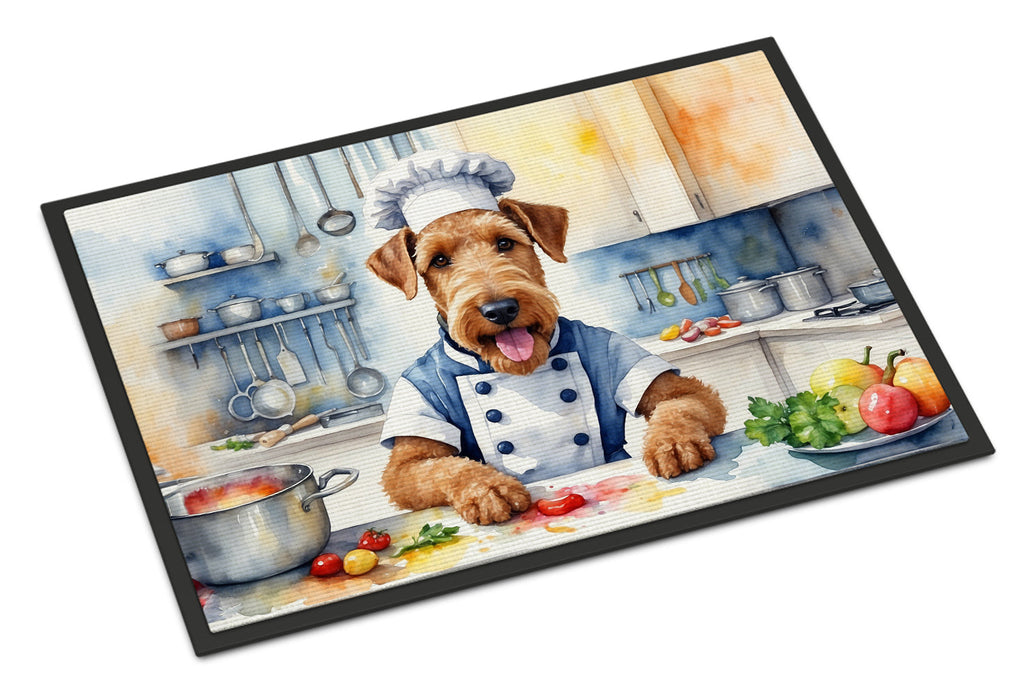 Airedale Terrier The Chef Doormat Indoor Outdoor 24H X 36W Front Door Mat Rugs for Entryway, Non Slip Washable Low Pile,