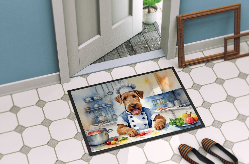 Airedale Terrier The Chef Doormat Indoor Outdoor 18H X 27W Front Door Mat Rugs for Entryway, Non Slip Washable