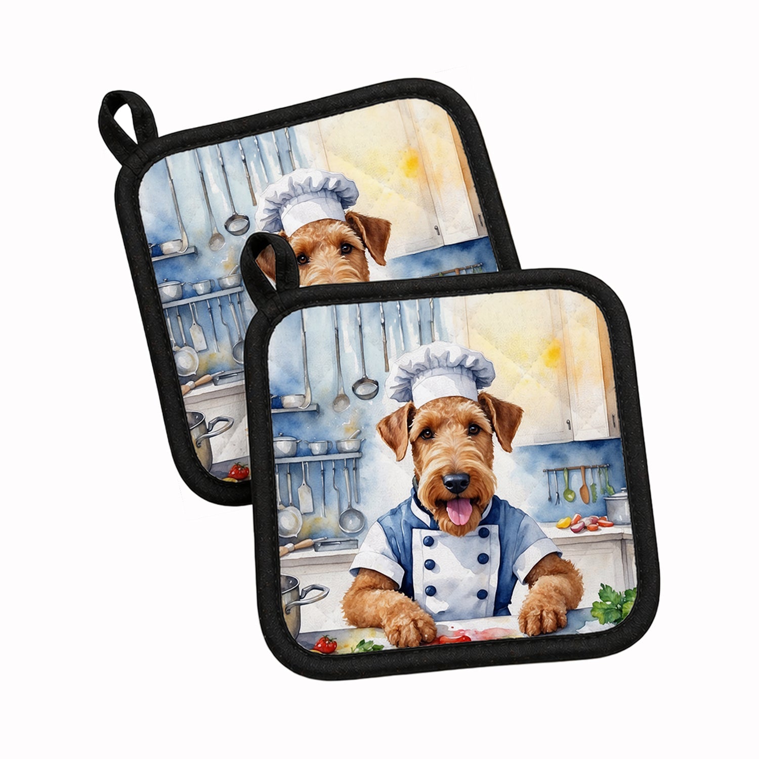 Airedale Terrier The Chef Pot Holder Set of 2 Heat Resistant Quilted Hot Pads 7.5 x 7.5 Inch, Insulated Kitchen Trivets for Cooking & Baking