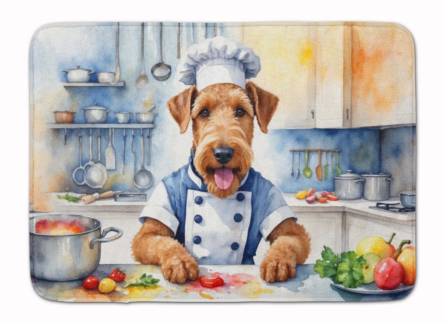 Airedale Terrier The Chef Memory Foam Kitchen Mat Machine Washable Anti-Fatigue Cushion Comfort Bath or Kitchen Rug