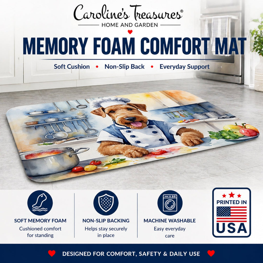 Airedale Terrier The Chef Memory Foam Kitchen Mat Machine Washable Anti-Fatigue Cushion Comfort Bath or Kitchen Rug