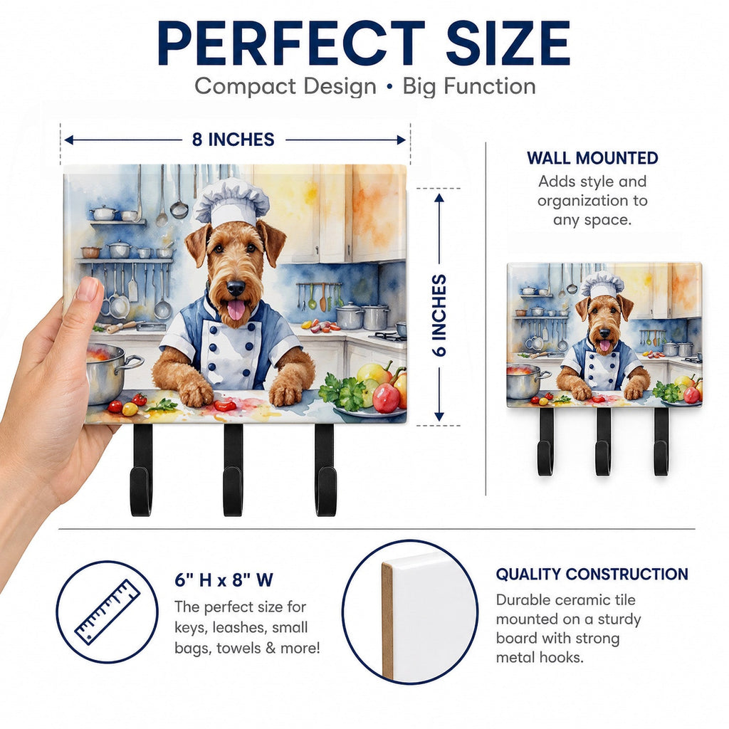 Airedale Terrier The Chef Leash or Key Holder Wall Hooks, Coat Rack Wall Mount, for Hanging Keys, Towels, Aprons, Leashes
