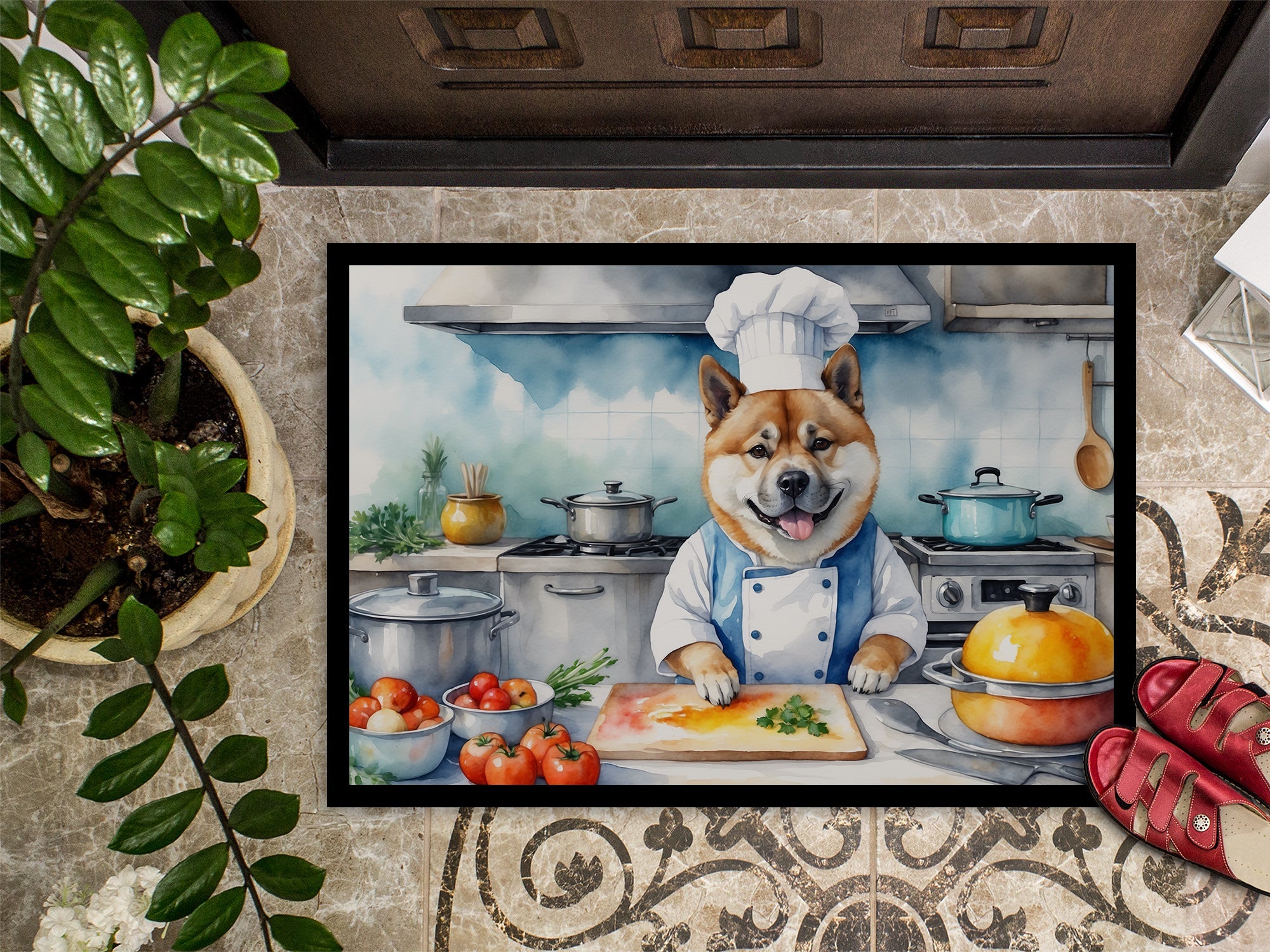 Akita The Chef Doormat Indoor Outdoor 24H X 36W Front Door Mat Rugs for Entryway, Non Slip Washable Low Pile,