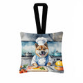 Akita The Chef Hanging Square Fabric Ornament 3.5 × 3.5 Decorative Door-Knob & Tree Hanger, Soft Fabric