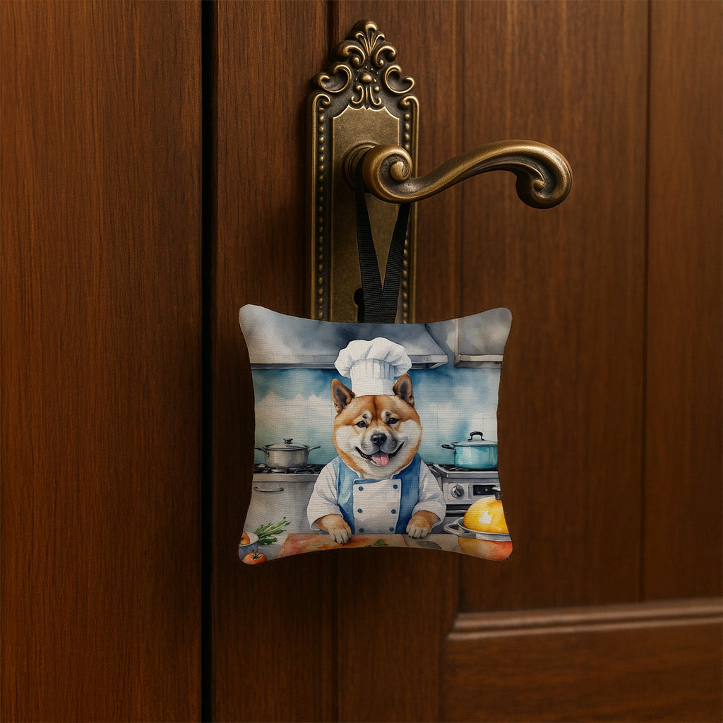 Akita The Chef Hanging Square Fabric Ornament 3.5 × 3.5 Decorative Door-Knob & Tree Hanger, Soft Fabric