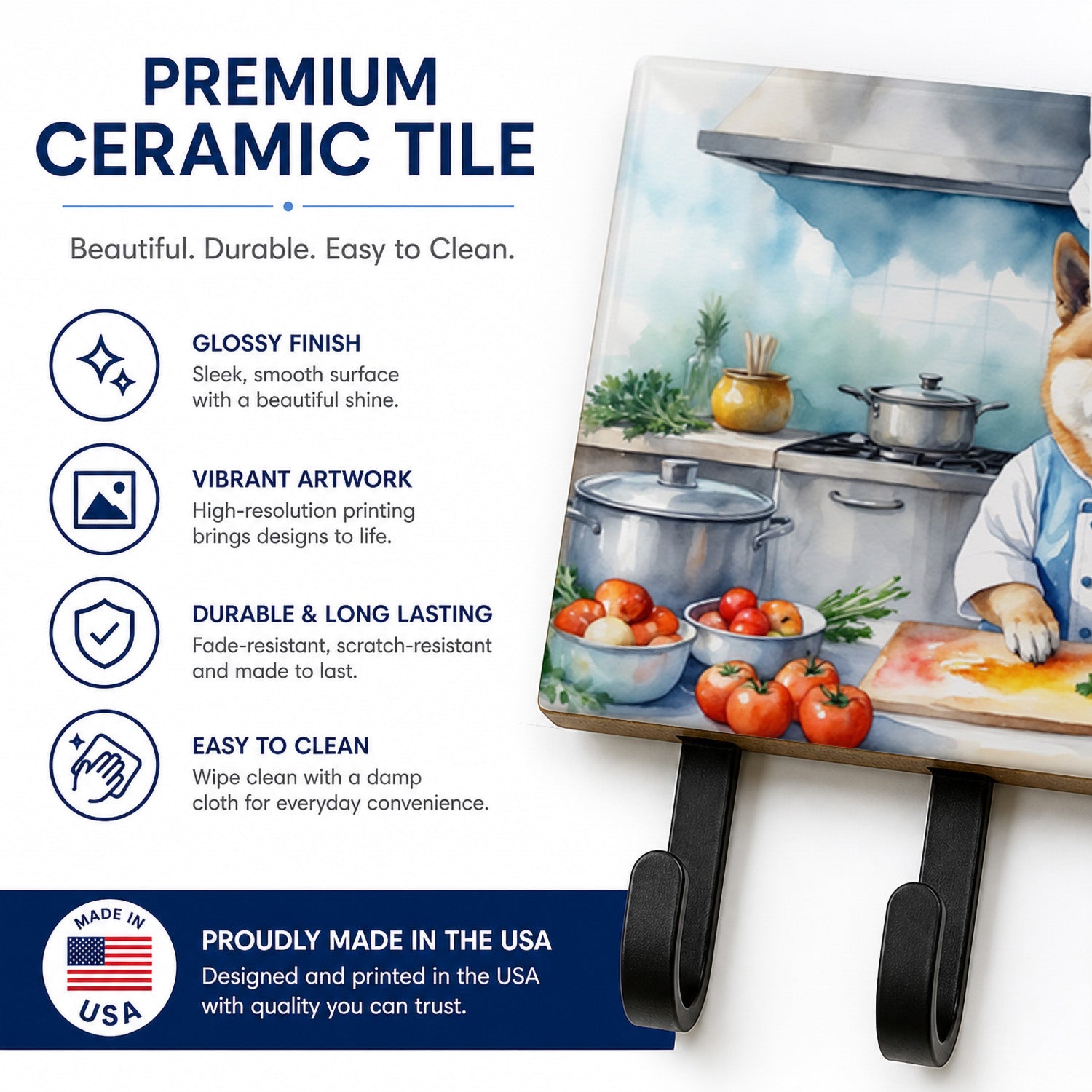Akita The Chef Leash or Key Holder Wall Hooks, Coat Rack Wall Mount, for Hanging Keys, Towels, Aprons, Leashes