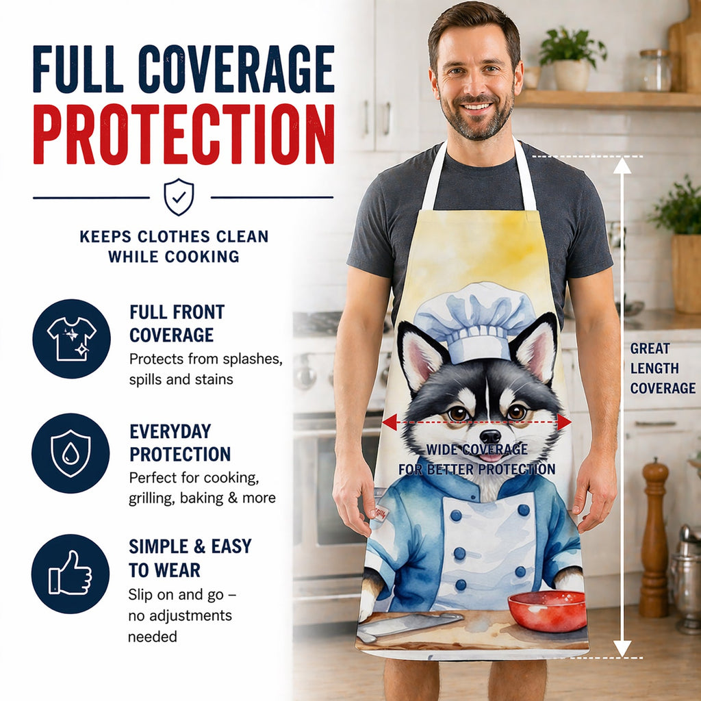 Alaskan Klee Kai The Chef Apron Cooking Kitchen Server Baking Crafts Gardening for Adult Women Men, Unisex, Large, Multicolor