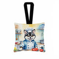 Alaskan Klee Kai The Chef Hanging Square Fabric Ornament 3.5 × 3.5 Decorative Door-Knob & Tree Hanger, Soft Fabric