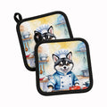 Alaskan Klee Kai The Chef Pot Holder Set of 2 Heat Resistant Quilted Hot Pads 7.5 x 7.5 Inch, Insulated Kitchen Trivets for Cooking & Baking
