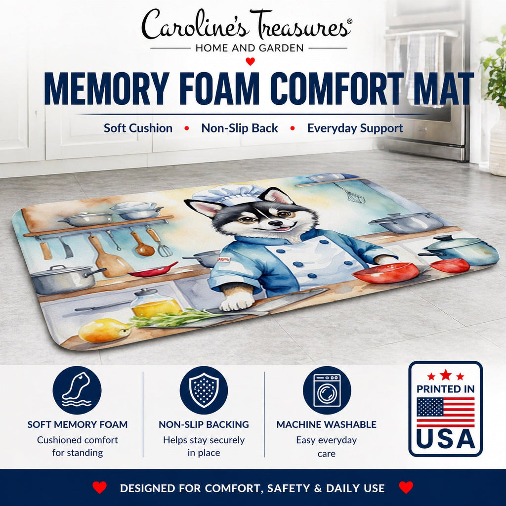 Alaskan Klee Kai The Chef Memory Foam Kitchen Mat Machine Washable Anti-Fatigue Cushion Comfort Bath or Kitchen Rug