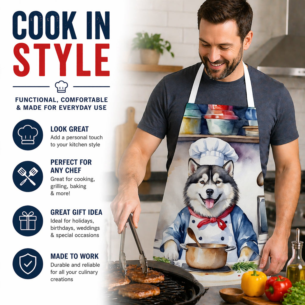 Alaskan Malamute The Chef Apron Cooking Kitchen Server Baking Crafts Gardening for Adult Women Men, Unisex, Large, Multicolor