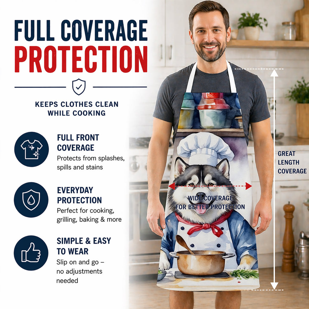 Alaskan Malamute The Chef Apron Cooking Kitchen Server Baking Crafts Gardening for Adult Women Men, Unisex, Large, Multicolor