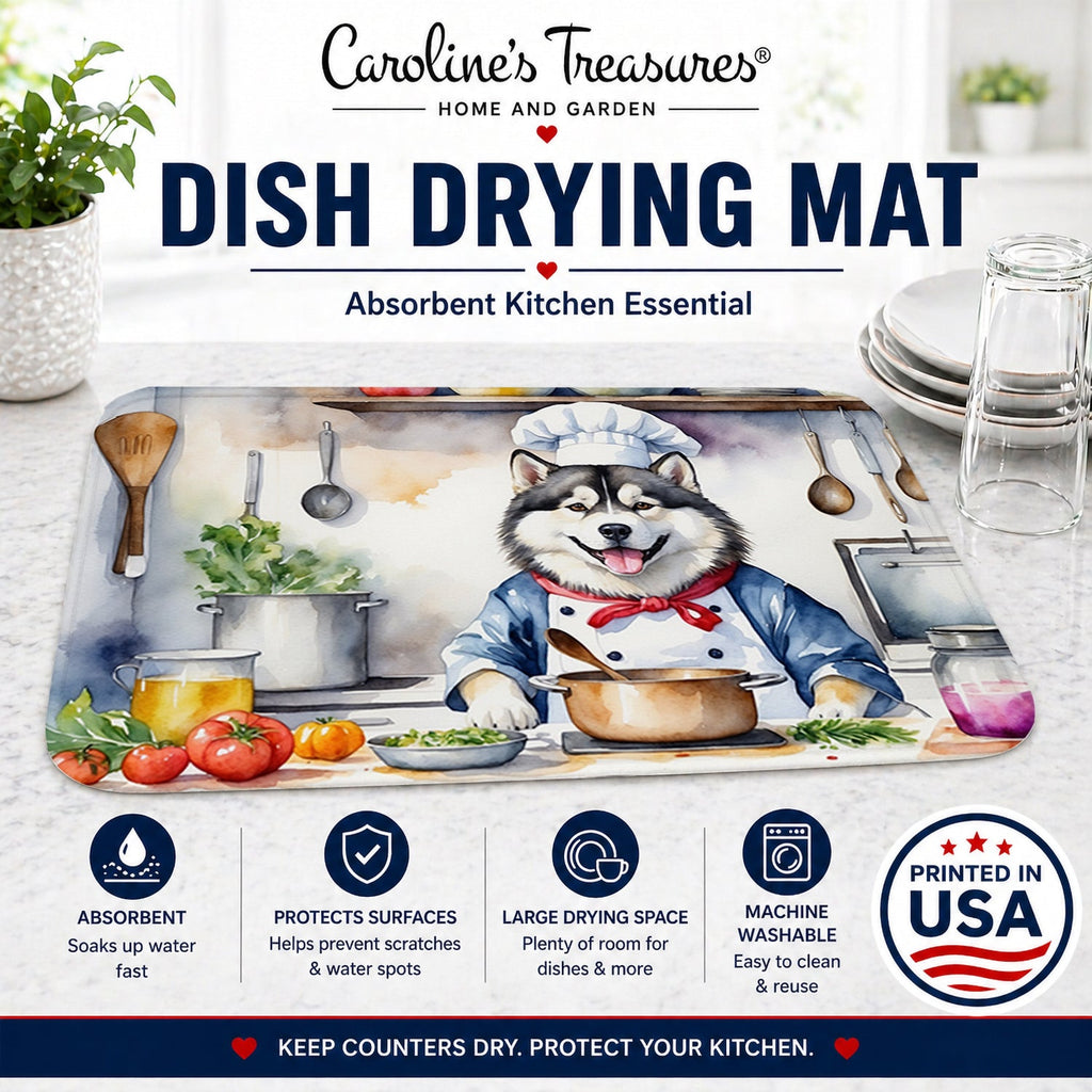 Alaskan Malamute The Chef Dish Drying Mat Absorbent Dish Drying Mat Pad for Kitchen Counter Dish Drainer Mat for Countertop, 14 x 21", Multicolor