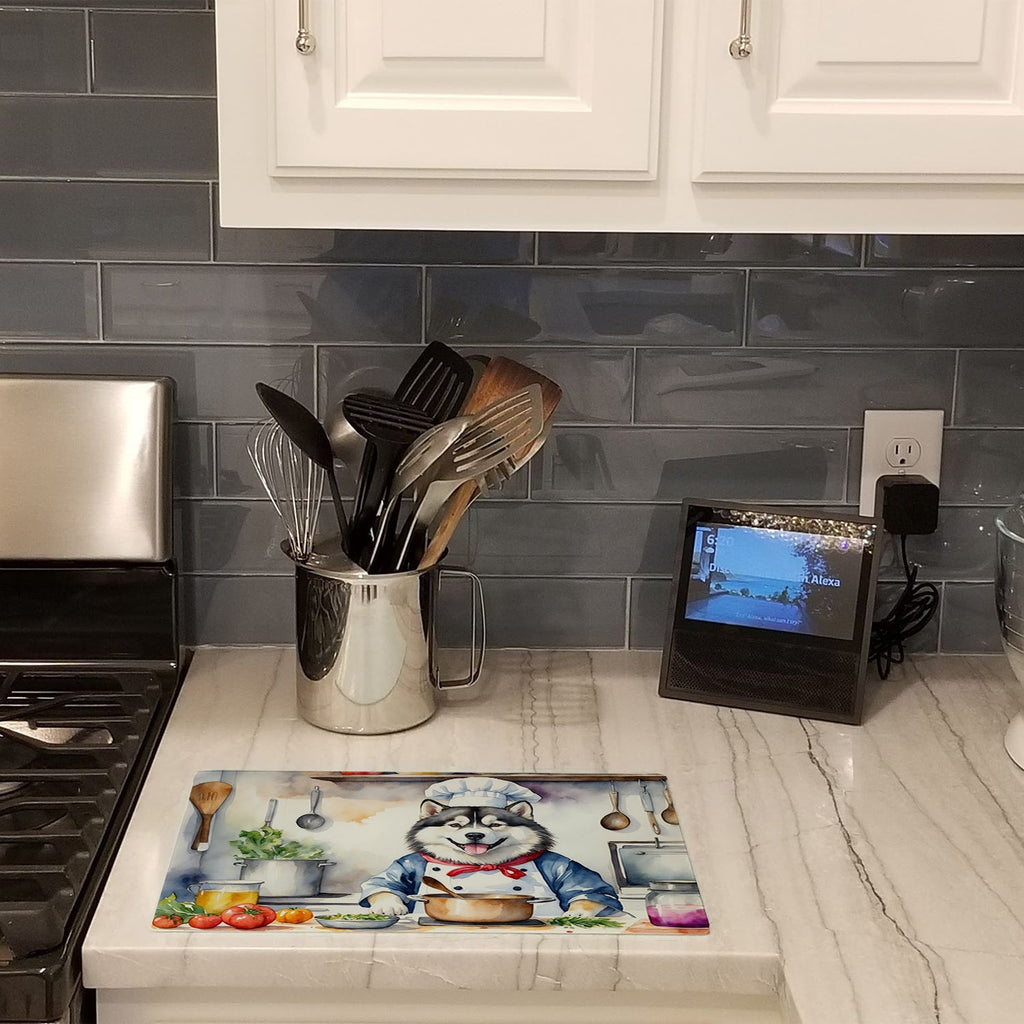 Alaskan Malamute The Chef Cutting Board Tempered Glass Kitchen Cutting Surface, Heat Resistant Chopping, Non-Slip Feet, Food Prep & Serving