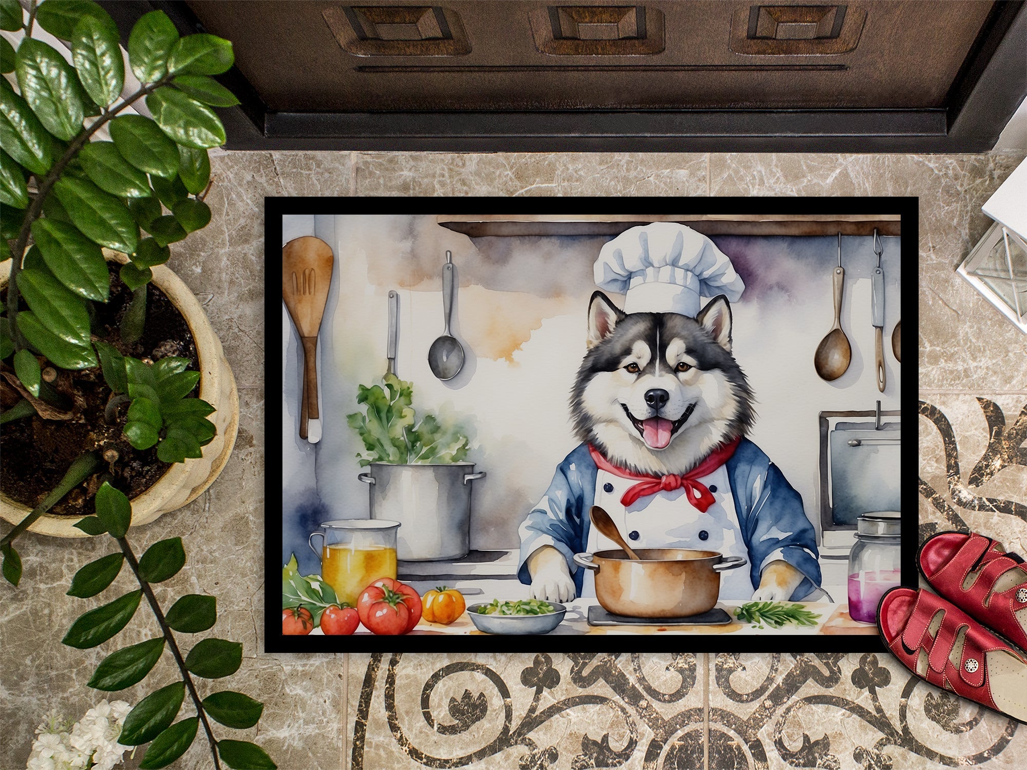 Alaskan Malamute The Chef Doormat Indoor Outdoor 18H X 27W Front Door Mat Rugs for Entryway, Non Slip Washable