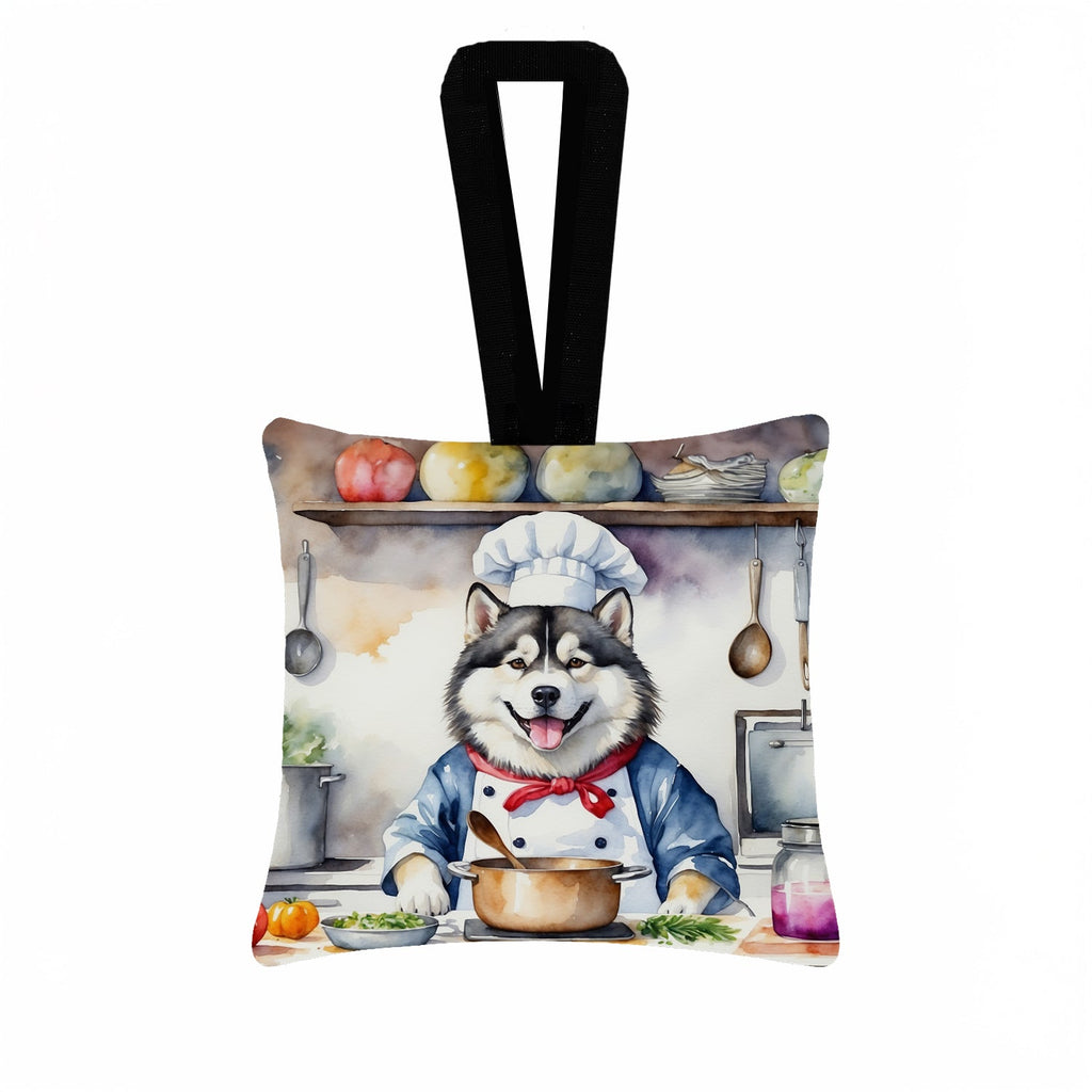 Alaskan Malamute The Chef Hanging Square Fabric Ornament 3.5 × 3.5 Decorative Door-Knob & Tree Hanger, Soft Fabric