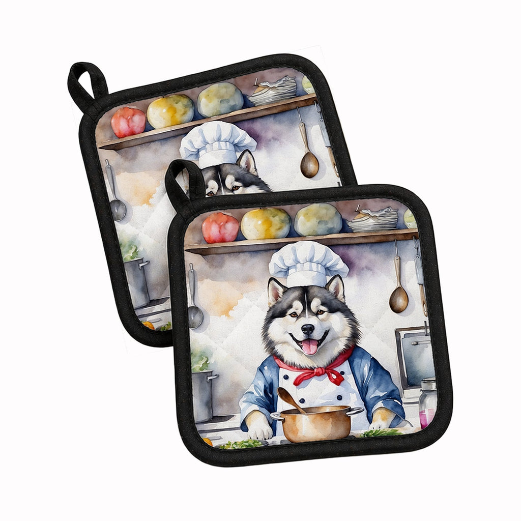 Alaskan Malamute The Chef Pot Holder Set of 2 Heat Resistant Quilted Hot Pads 7.5 x 7.5 Inch, Insulated Kitchen Trivets for Cooking & Baking
