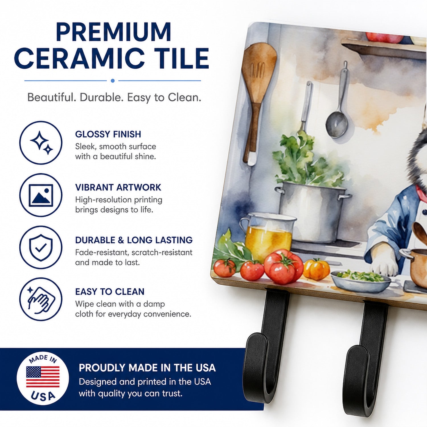 Alaskan Malamute The Chef Leash or Key Holder Wall Hooks, Coat Rack Wall Mount, for Hanging Keys, Towels, Aprons, Leashes