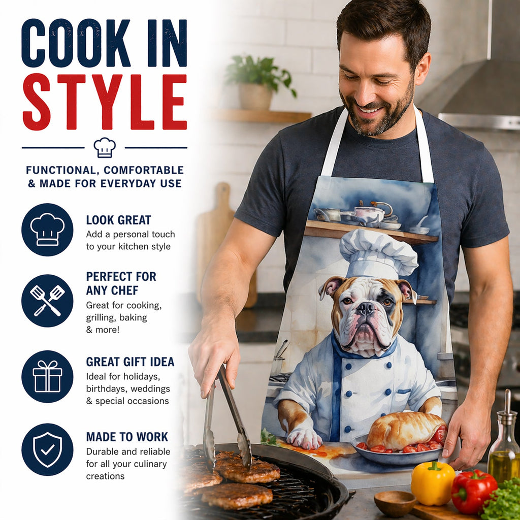 American Bulldog The Chef Apron Cooking Kitchen Server Baking Crafts Gardening for Adult Women Men, Unisex, Large, Multicolor