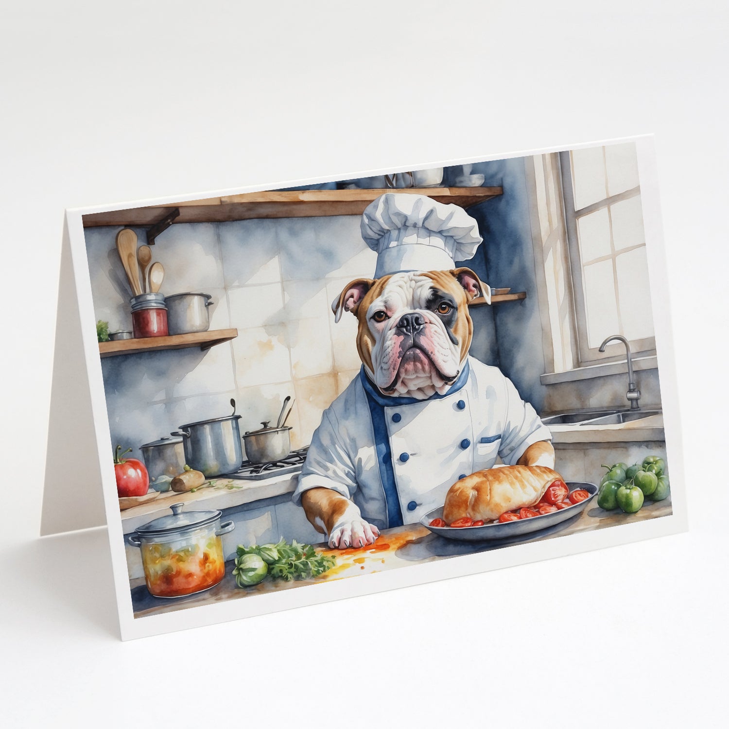 American Bulldog The Chef Greeting Cards Pack of 8 Blank Cards with Envelopes Whimsical A7 Size 5x7