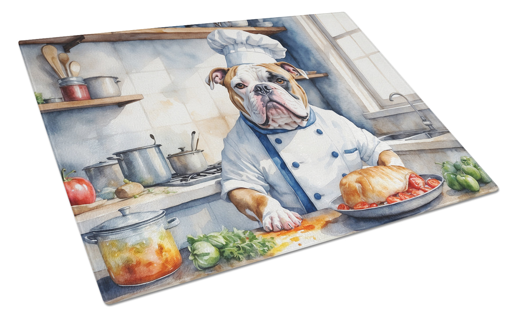American Bulldog The Chef Cutting Board Tempered Glass Kitchen Cutting Surface, Heat Resistant Chopping, Non-Slip Feet, Food Prep & Serving