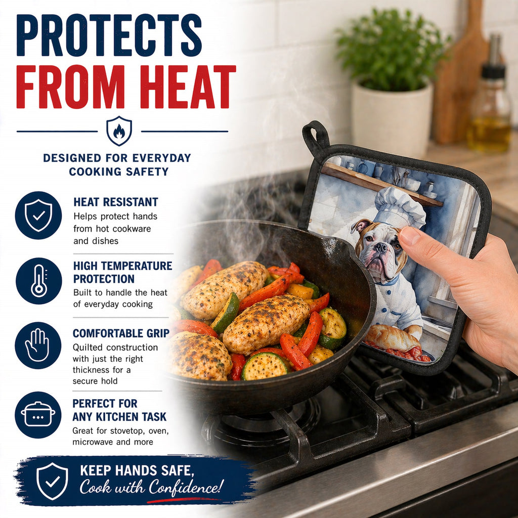 American Bulldog The Chef Pot Holder Set of 2 Heat Resistant Quilted Hot Pads 7.5 x 7.5 Inch, Insulated Kitchen Trivets for Cooking & Baking