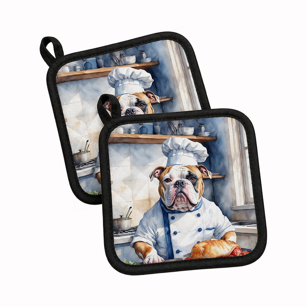 American Bulldog The Chef Pot Holder Set of 2 Heat Resistant Quilted Hot Pads 7.5 x 7.5 Inch, Insulated Kitchen Trivets for Cooking & Baking