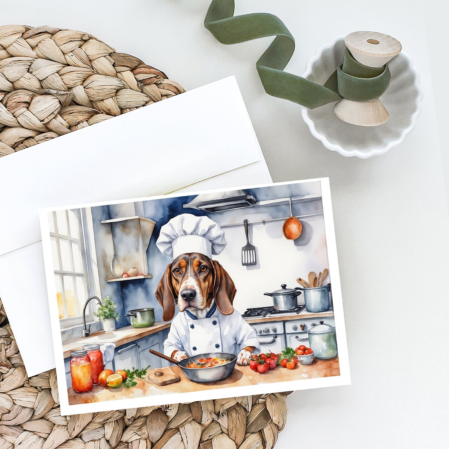 American English Coonhound The Chef Greeting Cards Pack of 8 Blank Cards with Envelopes Whimsical A7 Size 5x7
