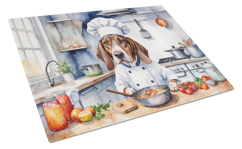 American English Coonhound The Chef Cutting Board Tempered Glass Kitchen Cutting Surface, Heat Resistant Chopping, Non-Slip Feet, Food Prep & Serving