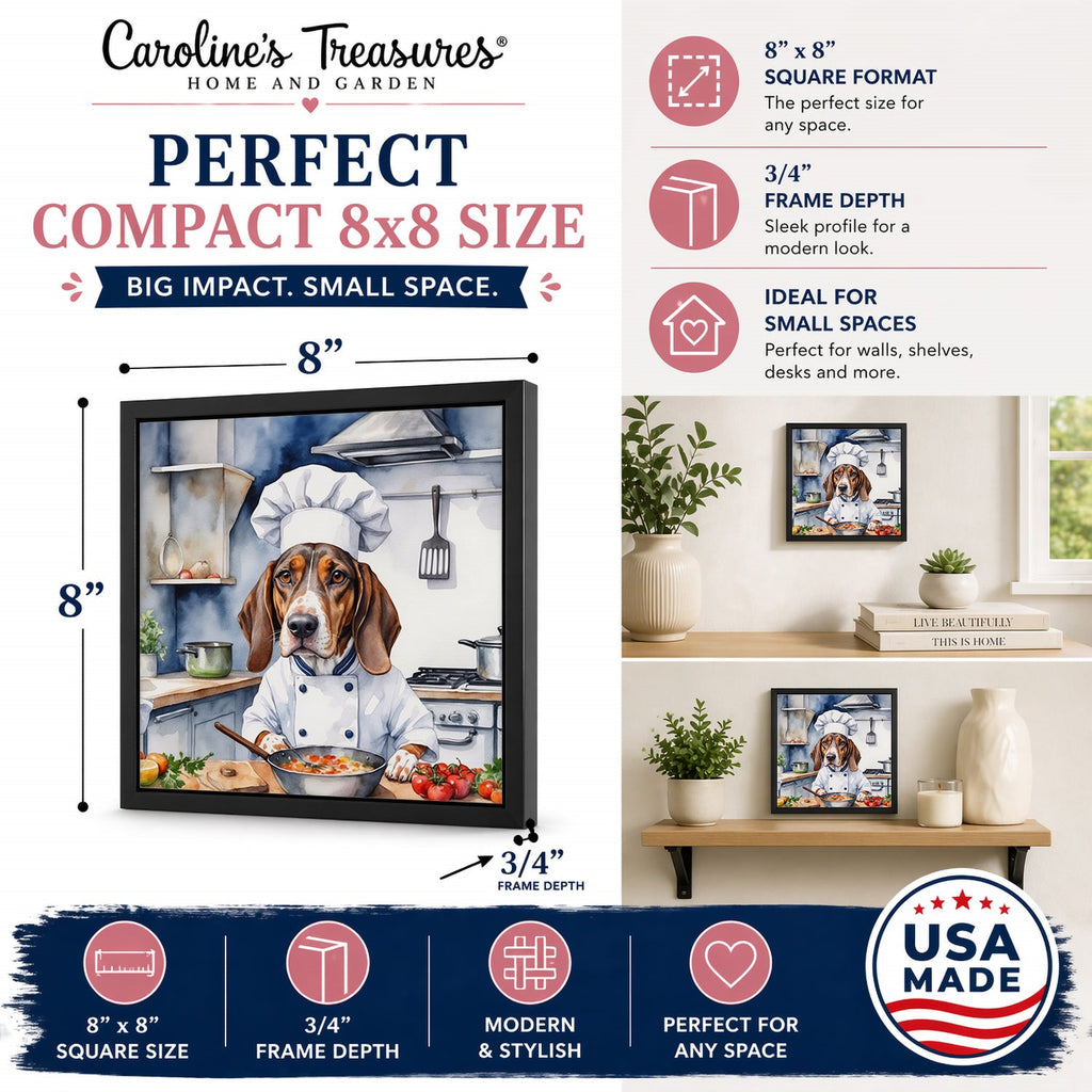 American English Coonhound The Chef Framed Metal Print Bathroom, Kitchen, Office, Home Decor Wall Art Ready to Hang, Square, 8X8