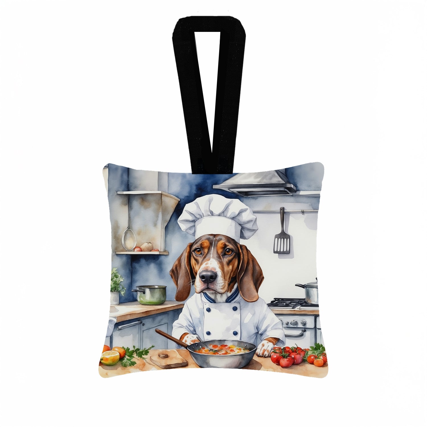 American English Coonhound The Chef Hanging Square Fabric Ornament 3.5 × 3.5 Decorative Door-Knob & Tree Hanger, Soft Fabric